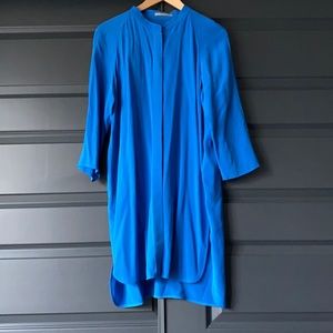 COS 100% silk blue button-up long blouse. Size 40.